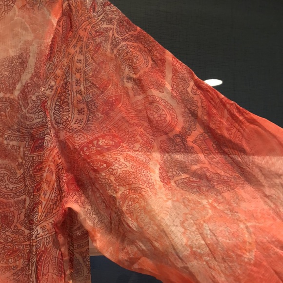 Peach/ orange 3/4 sleeve V neck  tunic, BONITA, Eur38/US8, crinkled look - Picture 4 of 4